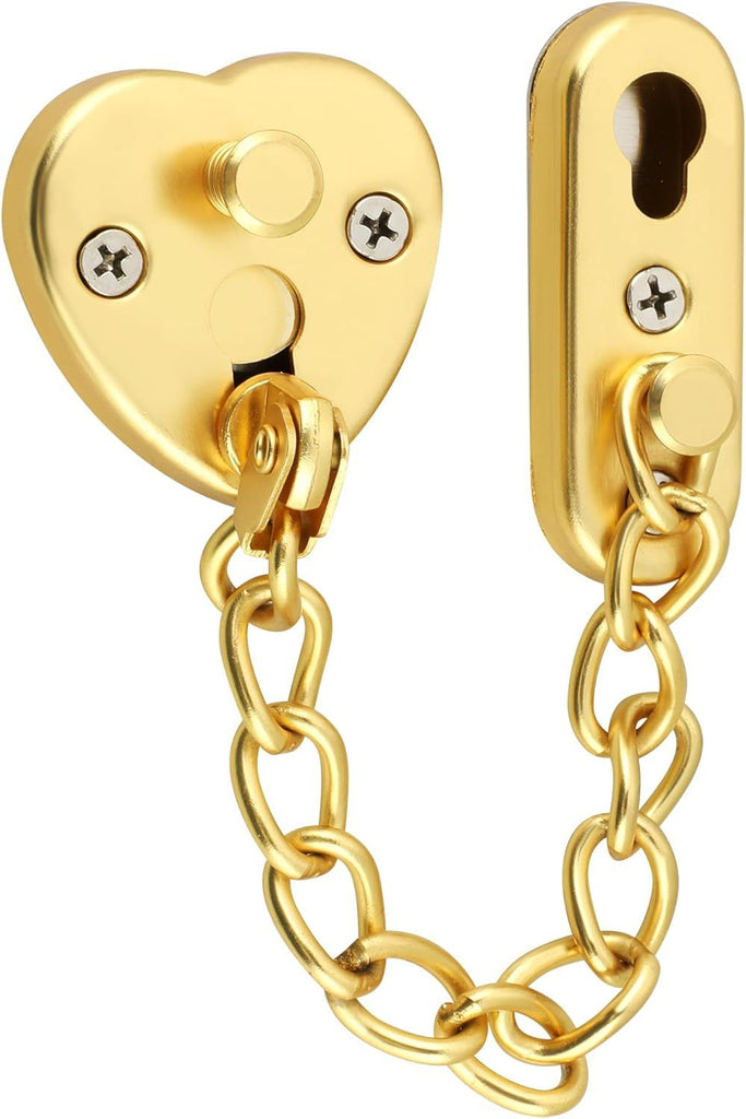 Door Chain Lock, Stainless Steel Chain Lock, Heart-Shaped Design Press-to-Unlock, Adjustable Child Proof Security Door Lock for Home, Apartment, Bedroom & Travel