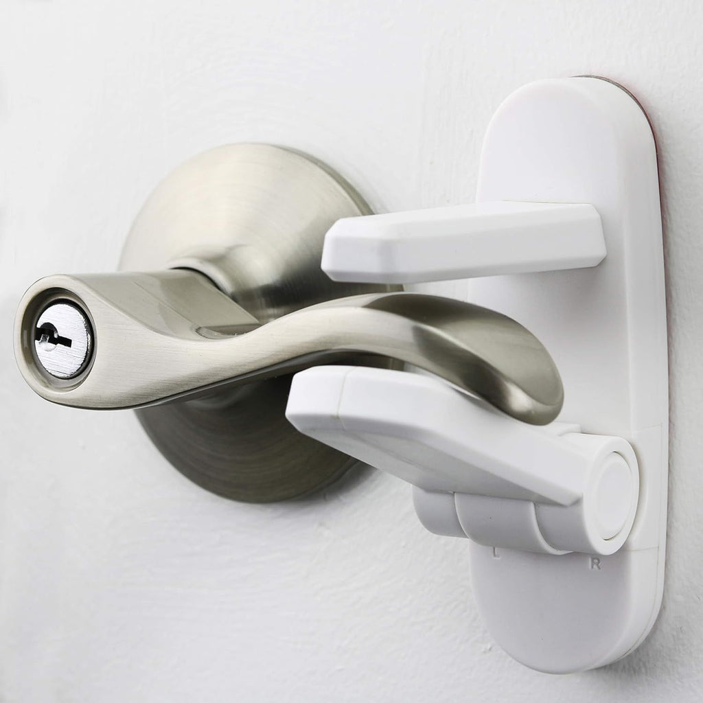 Door Lever Lock (2 Pack) – Prevents Toddlers from Opening Doors – Easy One-Hand Operation for Adults – Durable ABS with 3M Adhesive Backing – No Tools Needed for Install