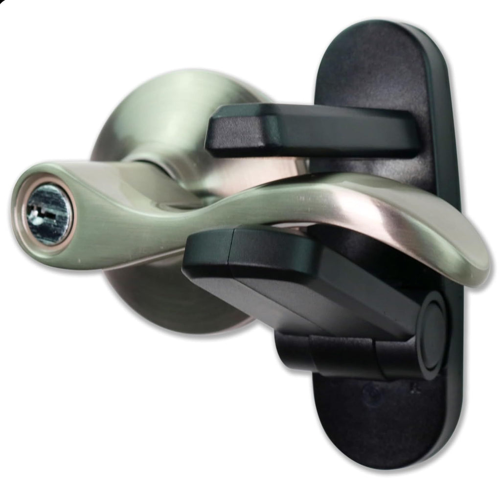 Door Lever Lock (2 Pack) Prevents Toddlers from Opening Doors. Easy One Hand Operation for Adults. Durable ABS with 3M Adhesive Backing. Simple Install
