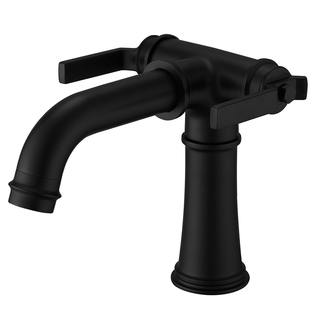 Double Handle Industrial Style Bathroom Faucet Lavatory Mixer Tap Commercial Vanity In Matte Black