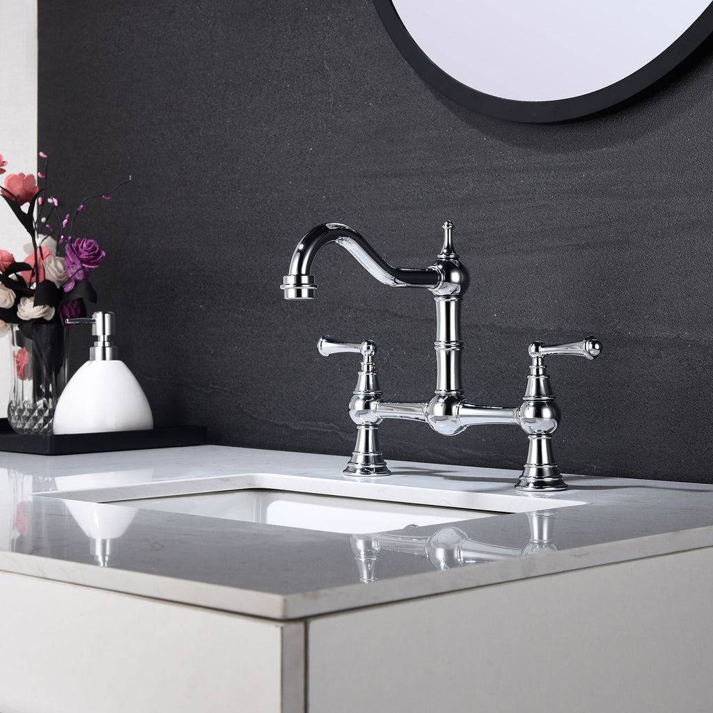 Double Handle Widespread Kitchen Faucet with Traditional Handles,Bridge Dual Handles Kitchen Faucet,Kitchen sink faucet