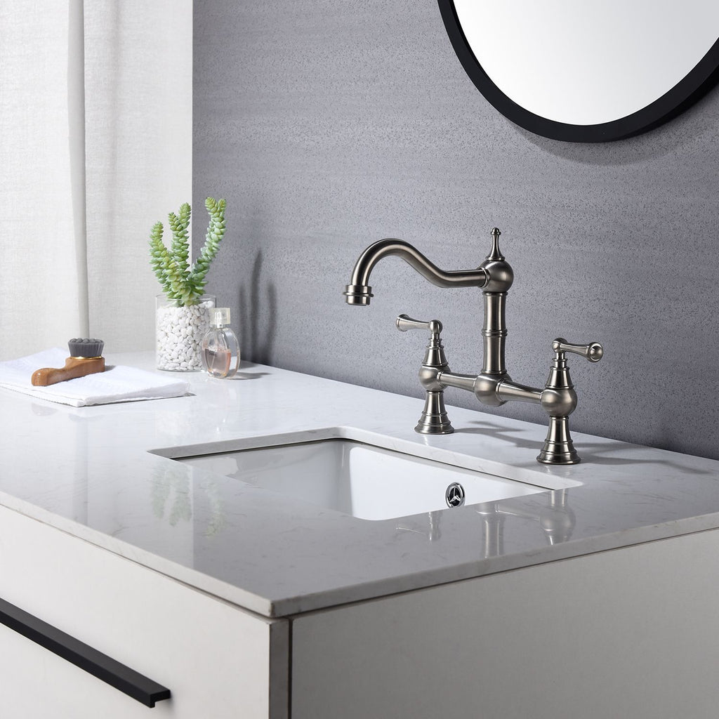 Double Handle Widespread Kitchen Faucet with Traditional Handles,Bridge Dual Handles Kitchen Faucet,Kitchen sink faucet