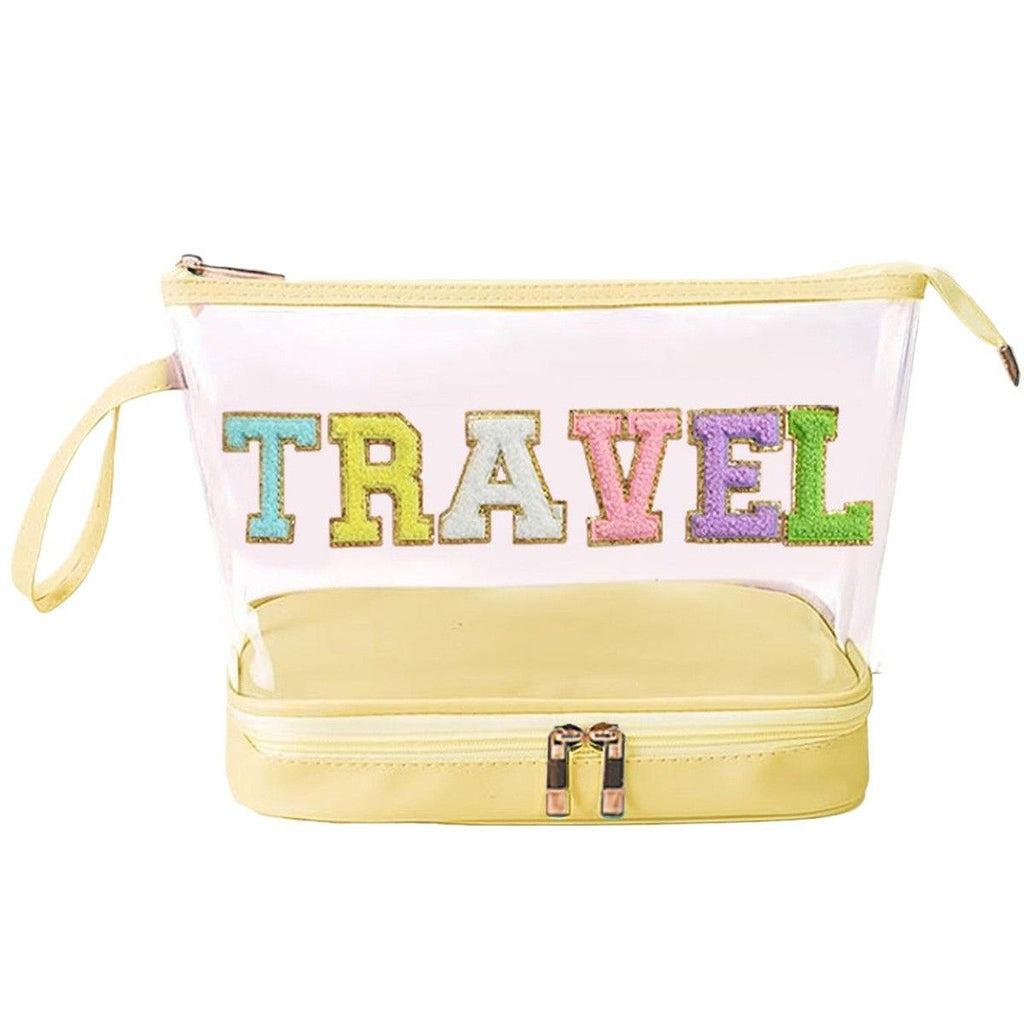 Double Layer Clear Makeup Bag with Colorful Chenille "STUFF" Letters