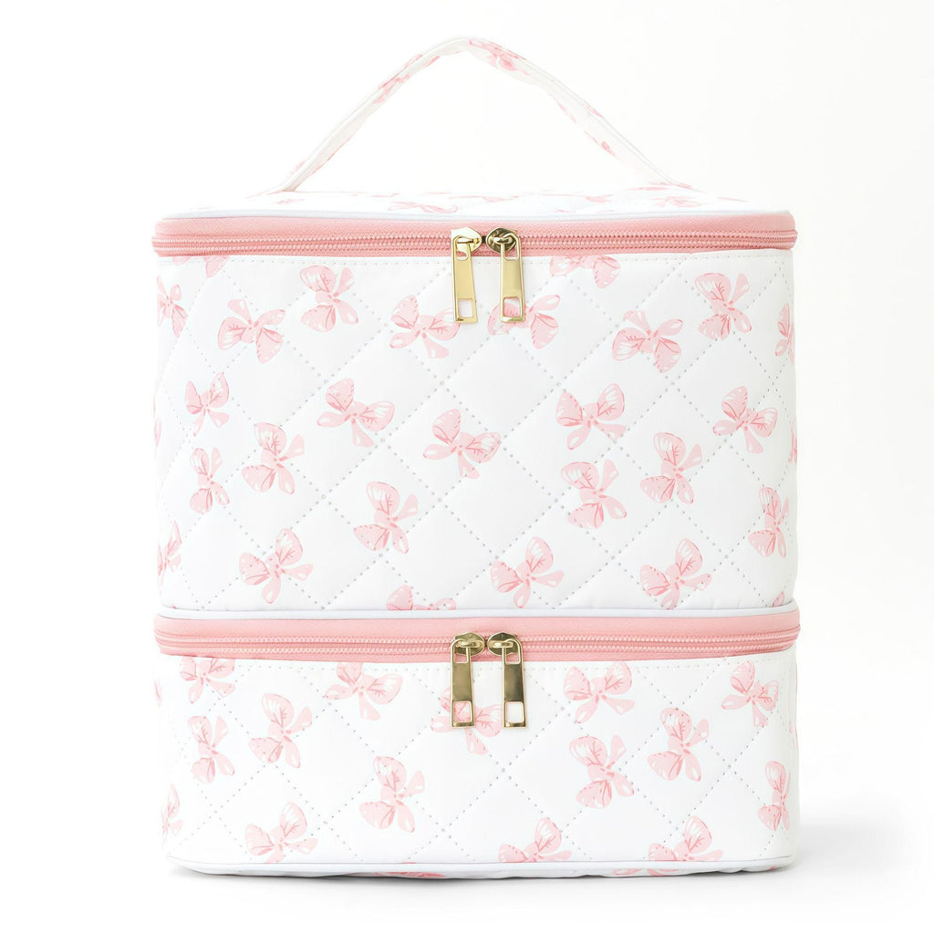 Double-layer diamond grid large-capacity makeup bag, portable hand-held compartmentalized skincare storage bag, travel wash bag