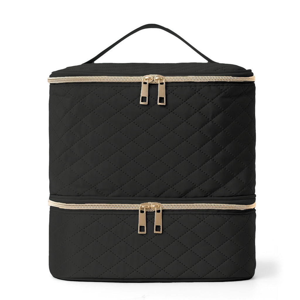 Double-layer diamond grid large-capacity makeup bag, portable hand-held compartmentalized skincare storage bag, travel wash bag