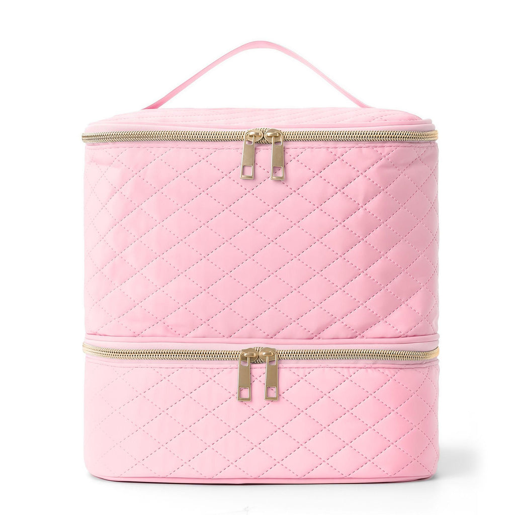 Double-layer diamond grid large-capacity makeup bag, portable hand-held compartmentalized skincare storage bag, travel wash bag