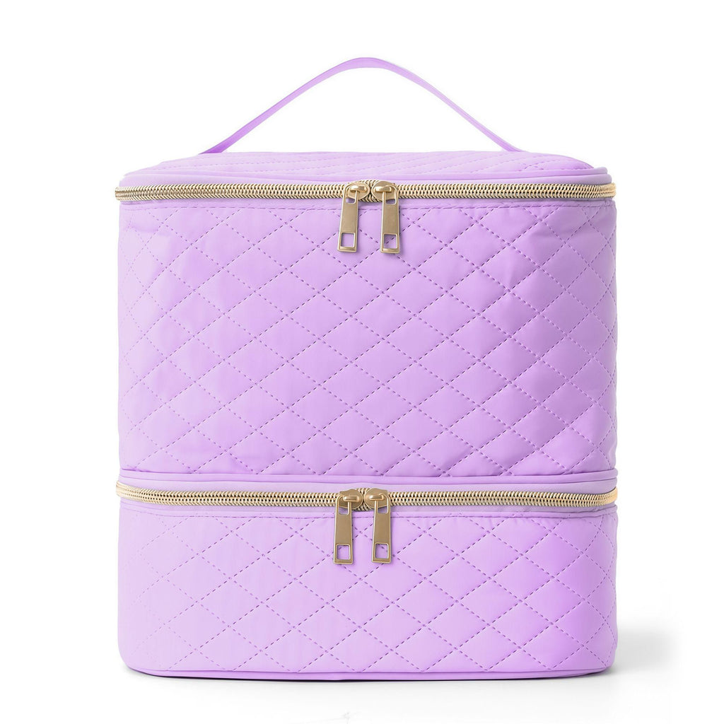Double-layer diamond grid large-capacity makeup bag, portable hand-held compartmentalized skincare storage bag, travel wash bag