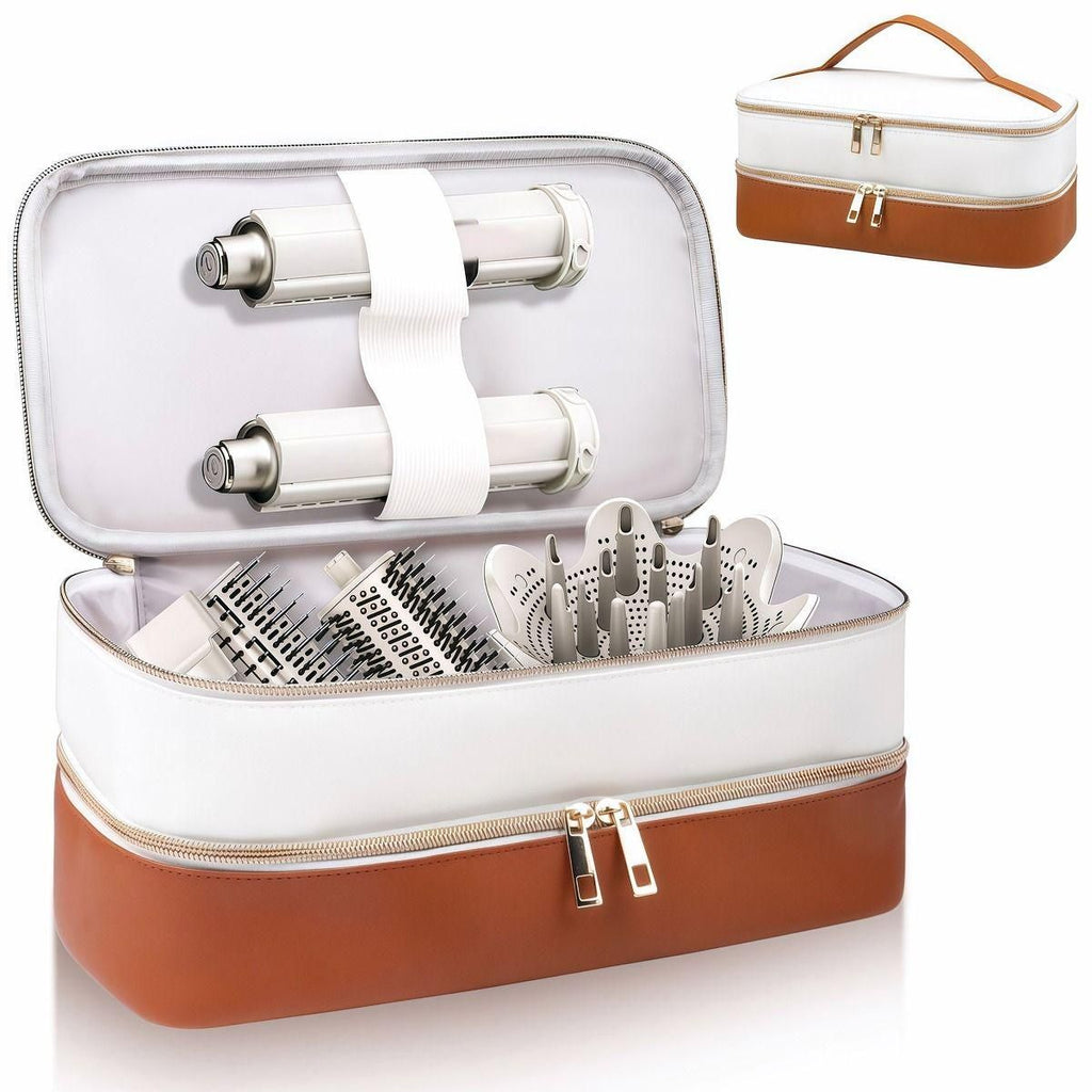 Double layer large capacity hair salon storage bag, scratch resistant PU fabric, travel storage hair dryer styling tool