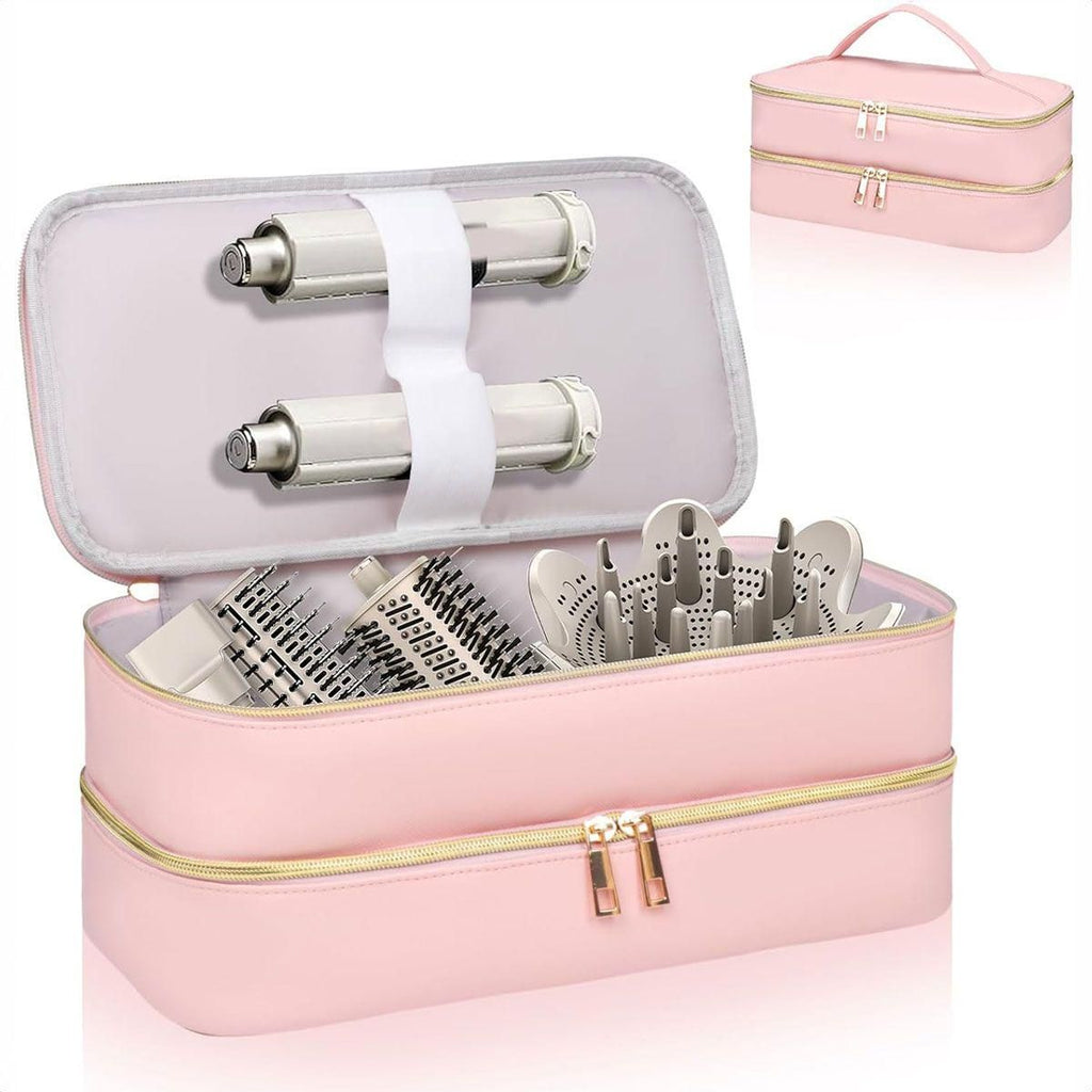Double layer large capacity hair salon storage bag, scratch resistant PU fabric, travel storage hair dryer styling tool