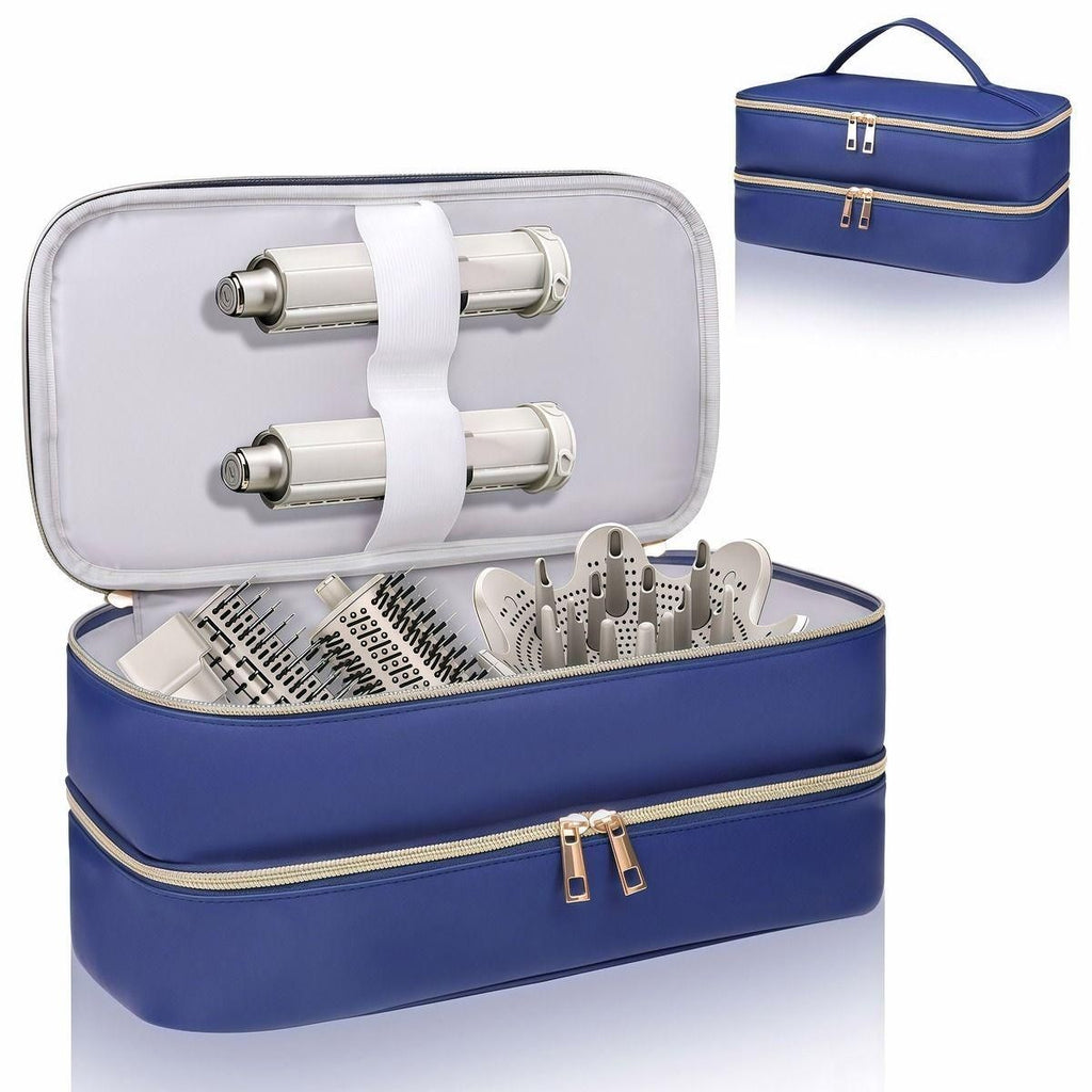 Double layer large capacity hair salon storage bag, scratch resistant PU fabric, travel storage hair dryer styling tool