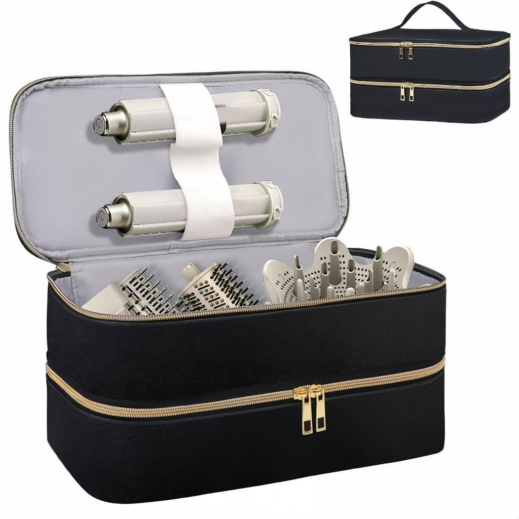 Double layer large capacity hair salon storage bag, scratch resistant PU fabric, travel storage hair dryer styling tool