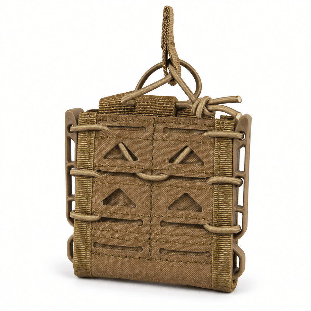 Double Magazine Pouch, Open-Top Dual Mag Holder with Adjustable Elastic Retention and Rigid Side Support, Modular Webbing Gear Pouch for Outdoor Training