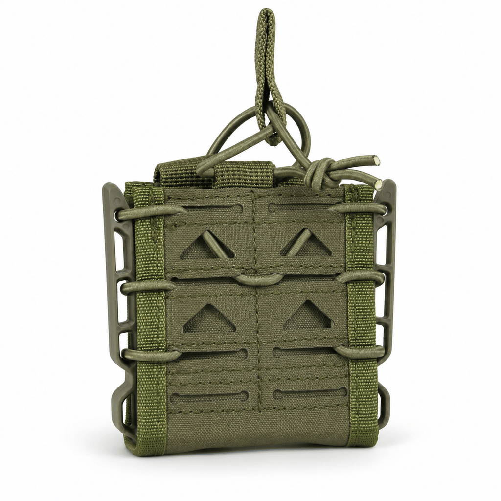 Double Magazine Pouch, Open-Top Dual Mag Holder with Adjustable Elastic Retention and Rigid Side Support, Modular Webbing Gear Pouch for Outdoor Training