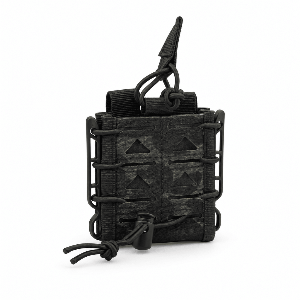 Double Magazine Pouch, Open-Top Dual Mag Holder with Adjustable Elastic Retention and Rigid Side Support, Modular Webbing Gear Pouch for Outdoor Training