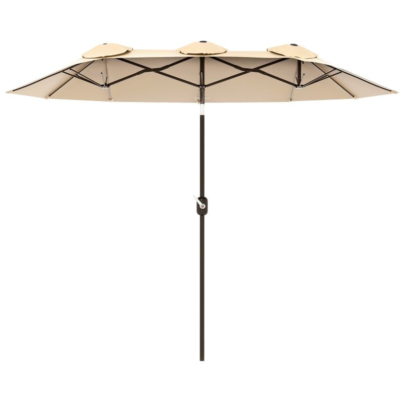 Double Sided Patio Umbrella, 9.5' Large Outdoor Market Umbrella with Push Button Tilt and Crank, 3 Air Vents and 12 Ribs, for Garden, Deck, Pool, Brown