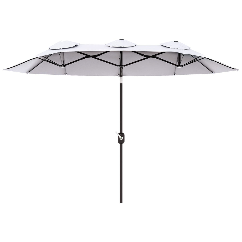 Double Sided Patio Umbrella, 9.5' Large Outdoor Market Umbrella with Push Button Tilt and Crank, 3 Air Vents and 12 Ribs, for Garden, Deck, Pool, White