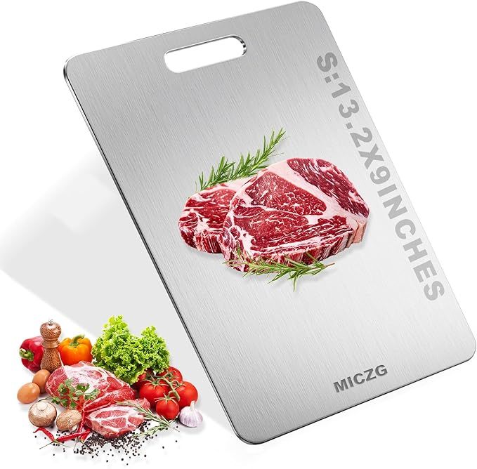 Double Sided Stainless Steel Cutting Board 13.2"×9", Rust-Resistant, Juice Groove Kitchen Chopping Board for Meat, Vegetables, Fruits - Dishwasher Safe Reversible Food Prep Board