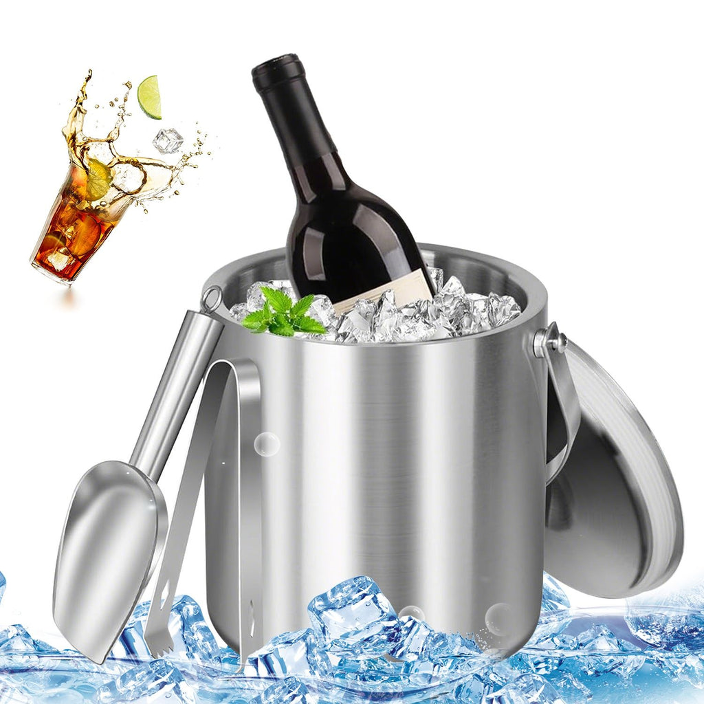 Double-Wall Stainless Steel Insulated Ice Bucket 3L Ice Holder Ice Container with Lid Scoop Strainer Handle for Wine Champagne Beer Parties Cocktails GPCT5471