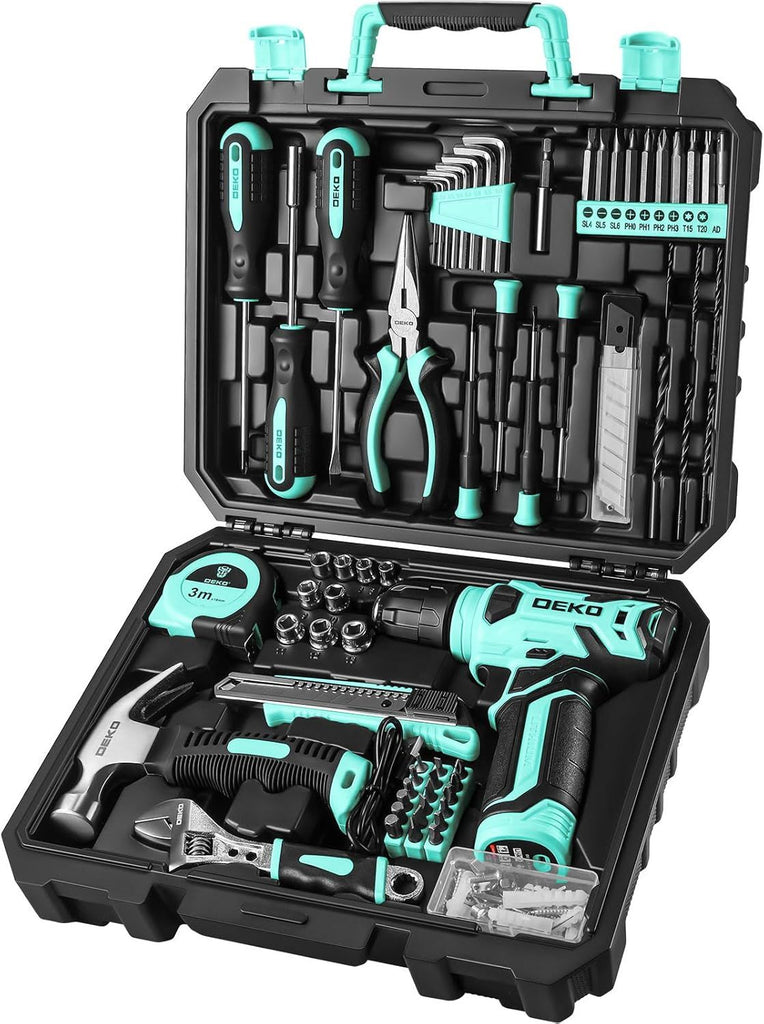 Drill Set: Tool Set with 8V Red Cordless Drill, Home Tool Kit with Drill, Hand Tool Kits for Women 126 Piece