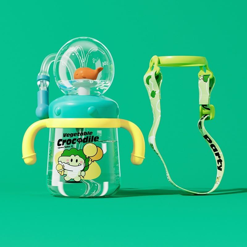 Drinking Cup With Whale Squirt, Weighted Sippy Cups With Adjustable Straps, 300ml Whale Water Cups With Silicone Soft Tip, Portable Leak Proof Straw Sippy