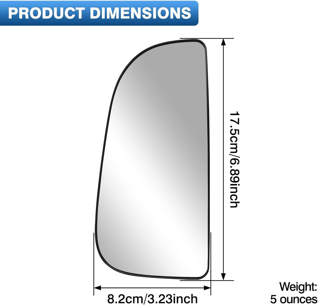 Driver Left Side Lower Mirror Glass Replacement for 2010-2020 Dodge Ram 1500 2500 3500 4500 5500, Towing Mirrors Convex Glass with Rear Mounting Bracket