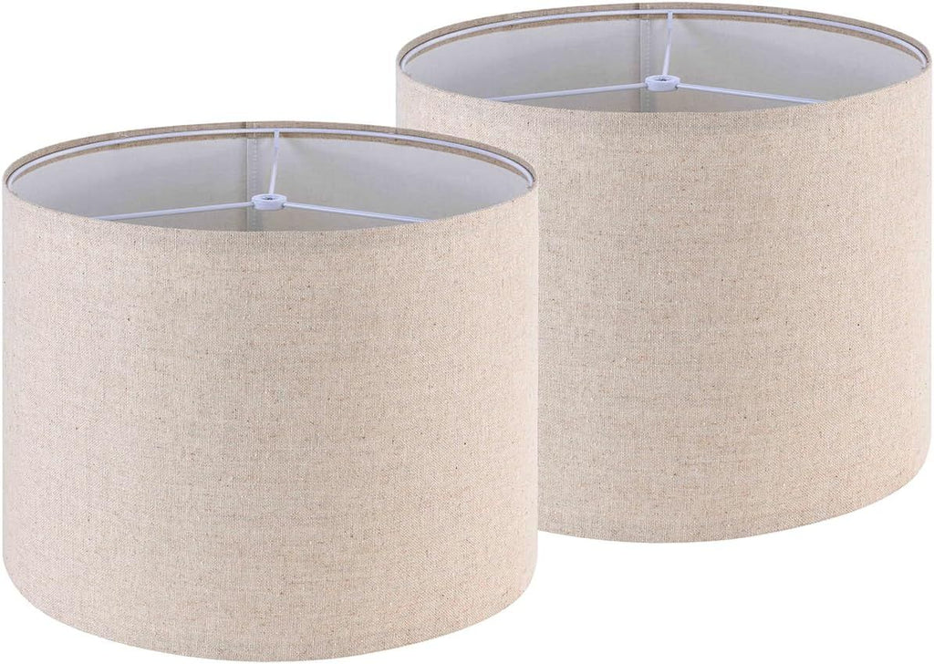 Drum Lamp Shades Set of 2 Medium, Oatmeal Linen Lamp Shade 13"Top x 13"Bottom x 10"High (Spider)