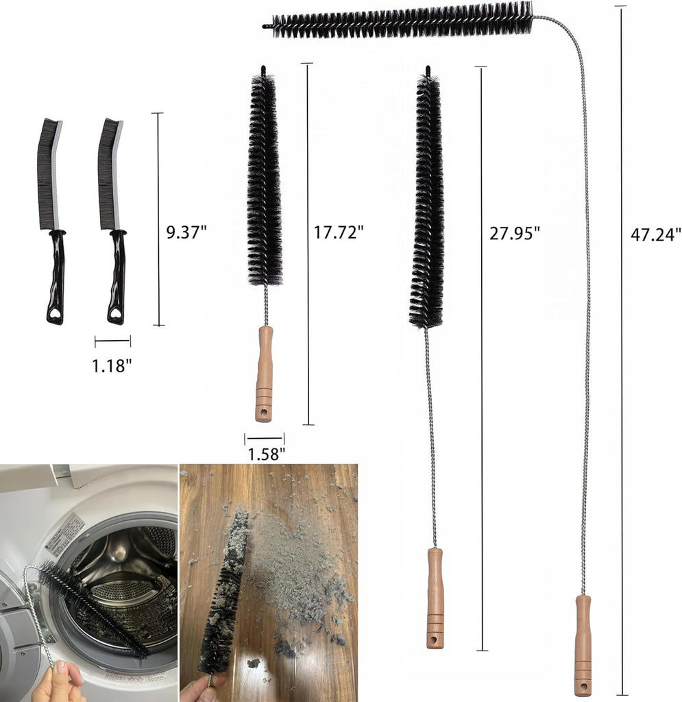 Dryer Vent Cleaner Kit, 3-Size Flexible Dryer Vent Brush Set with 2 Crevice Brushes, 17" 28" 47" Lint Trap Cleaning Tool for Dryer Vents,