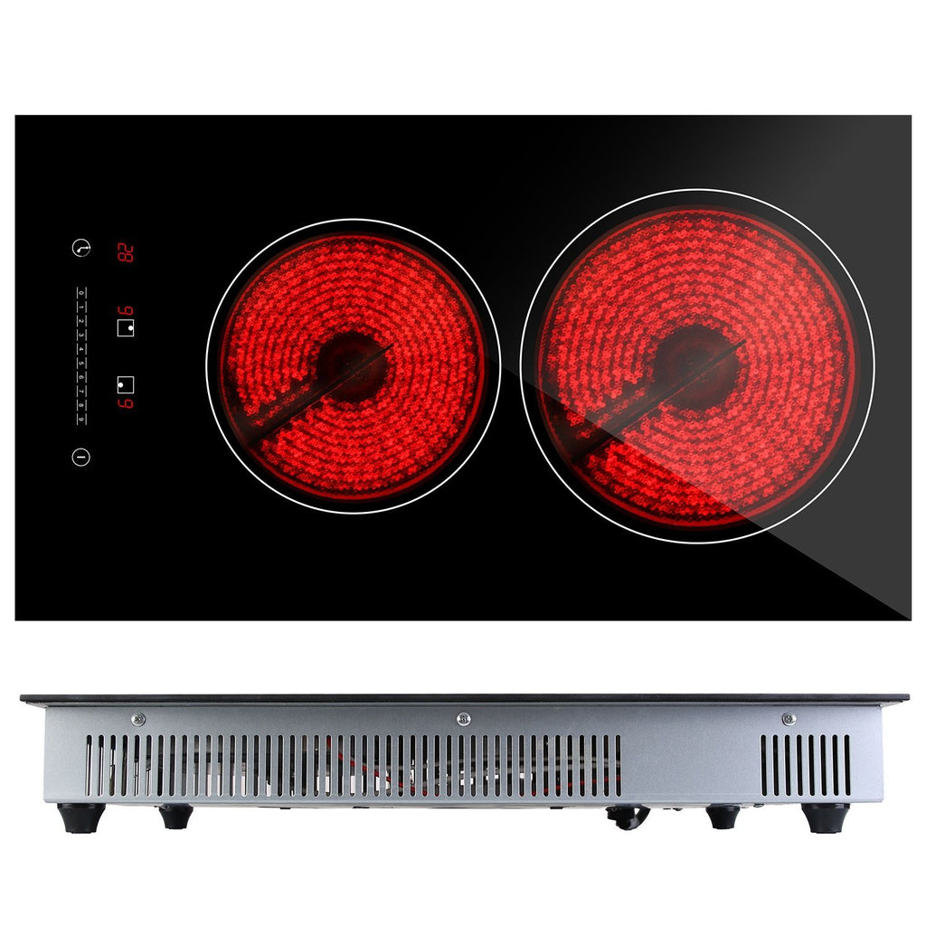 Dual Induction Burners Electric Cooktop 110V Total 1900W Electric Stove Built-in Electric Ceramic Stove with Timer Setting 9 Firepower Levels Over Heating Protection
