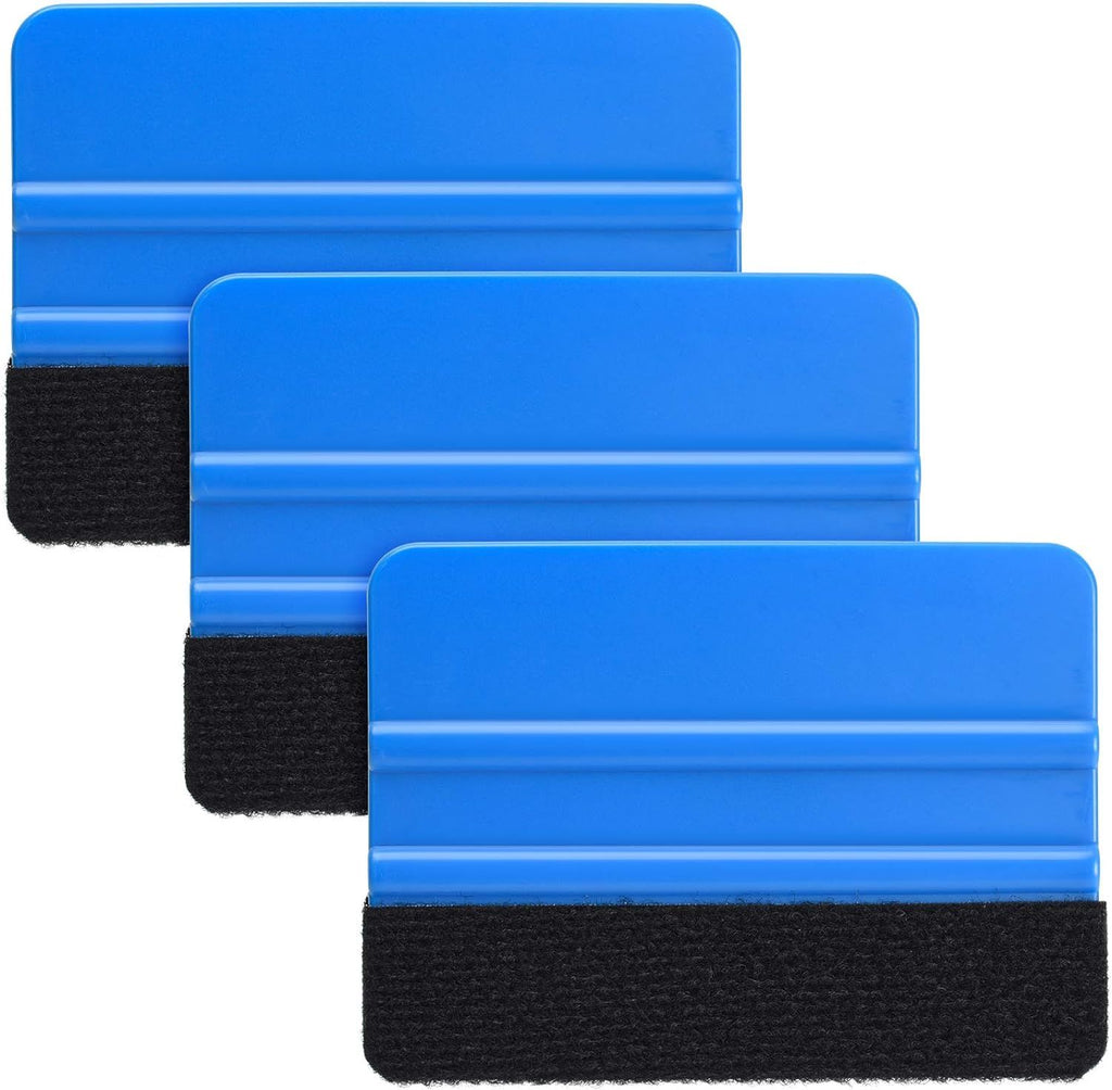 Durable Black Felt Edge Vinyl Squeegee Tool 4-Inch, Car Vinyl Film Wrapping Decal Window Tint Work, Professional Scratch Free Squeegee (Pack of 3)