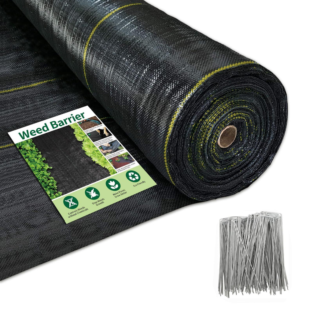 Durable Weed Barrier Fabric, 3.2oz Heavy-Duty Landscaping Fabric, Permeable Ground Cover for Garden, Lawn, and Outdoor Projects, Easy to Install, with Staples