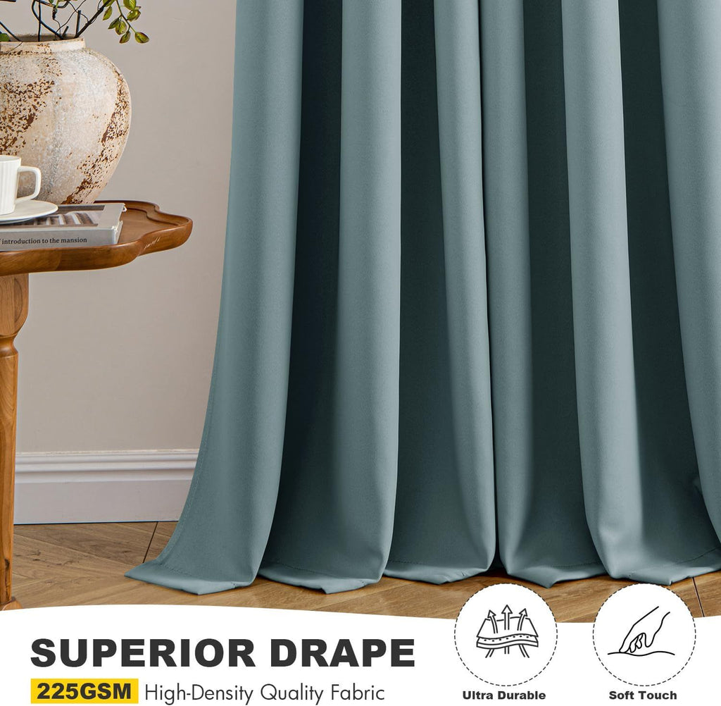 Dusty Blue Blackout Curtains for Bedroom Living Room 63 Inches Long 2 Panels, Thermal Insulated Room Darkening Drapes Solid Grommet Noise Reduction Light Blocking Window Treatments 40x63 Inch