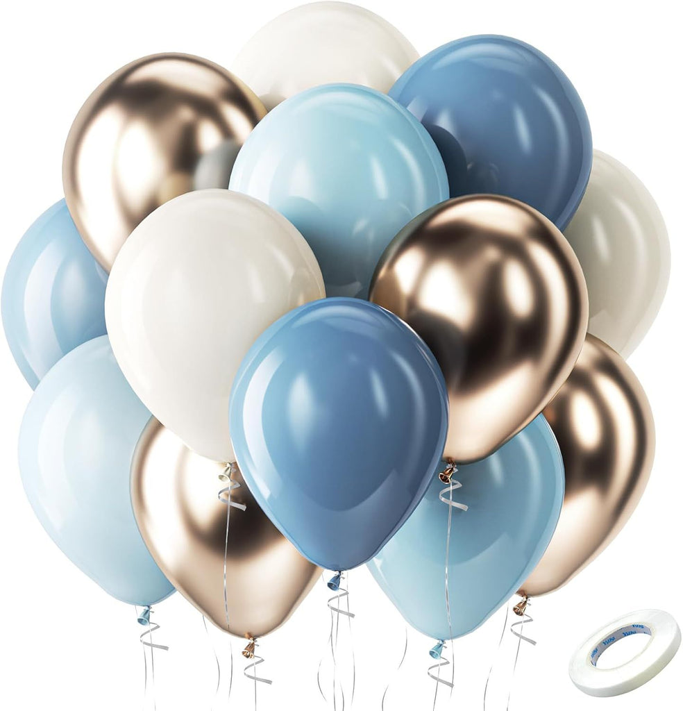Dusty Blue Gold Balloons Kit, 60pcs 12 inch Dusty Baby Blue Sand White Champagne Gold Helium Latex Balloons for Baby Bridal Shower Gender Reveal Wedding Engagement Birthday Party Decorations