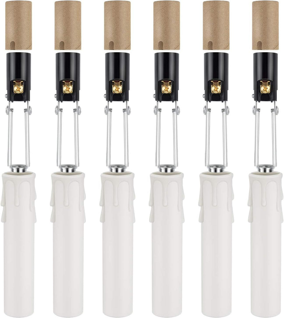 E12 Length Adjustable Bulb Socket, Candelabra Base Bulb Holder with Cardboard Insulator and Plastic Candle Cover Sleeves, 6-Pack