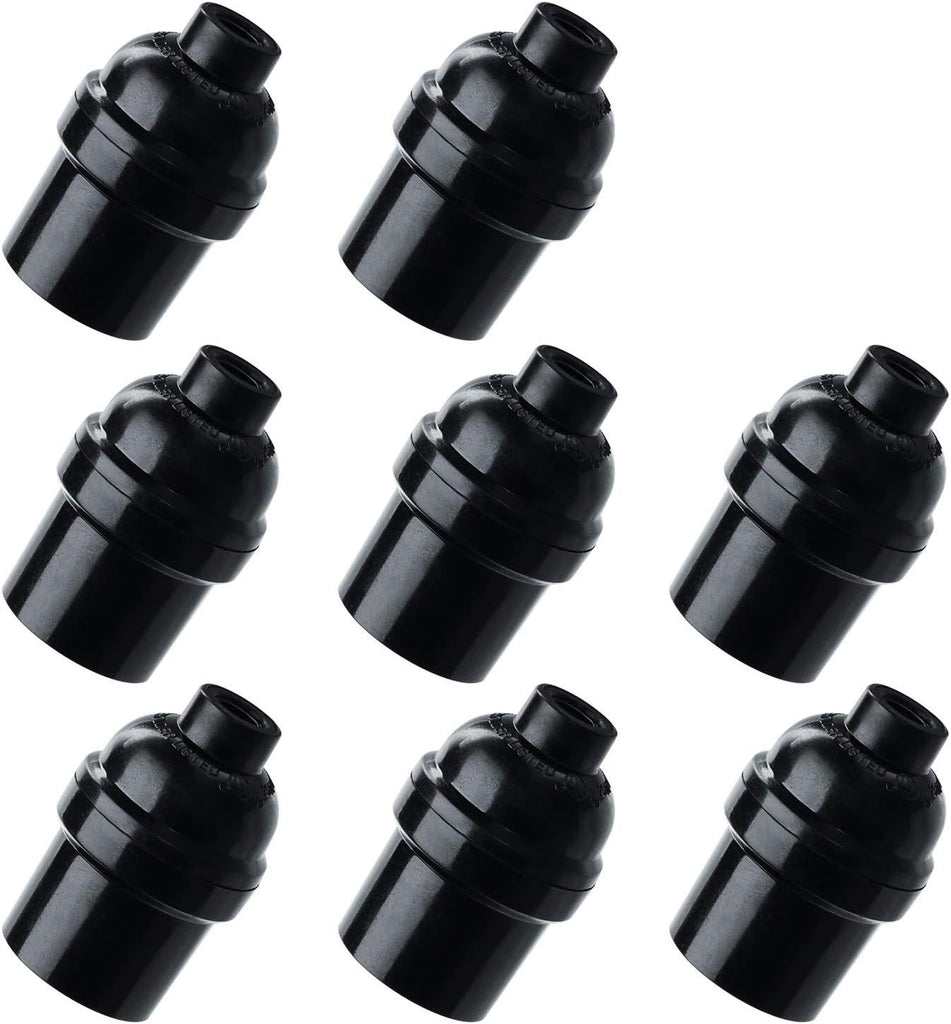 E26 E27 Light Socket,8-Pack Black Edison Retro Pendant lamp Holder, E26 E27 Plastic Standard Screw-in Socket Maximum Wattage 250W