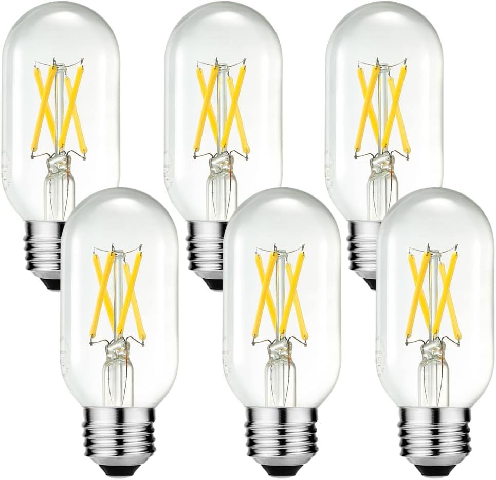 E26 Edison Bulb 6W Equivalent E26 LED Bulb 60 Watt Dimmable Neutral White 4000K led Light Bulb AC120V 600lm Tubular T14 T45 LED Bulb for Pendant,Sputnik,Vanity,Chandeliers Pack of 6