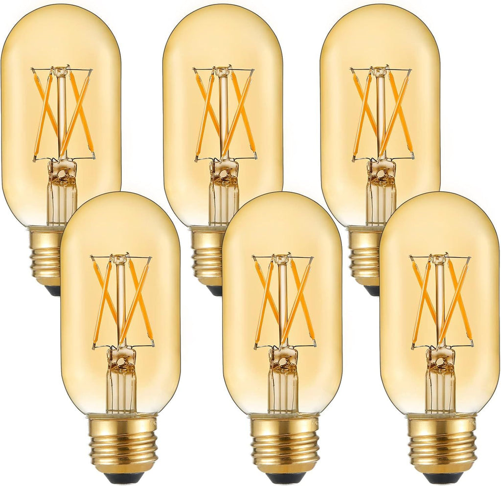 E26 LED Bulb 6W Equivalent E26 Bulb 60 watt Warm White 2200K Amber E26 Edison Bulb dimmable AC120V 400lm Tubular T14 T45 LED Bulb for Pendant, Sputnik,Vanity,Wall sconces Pack of 6