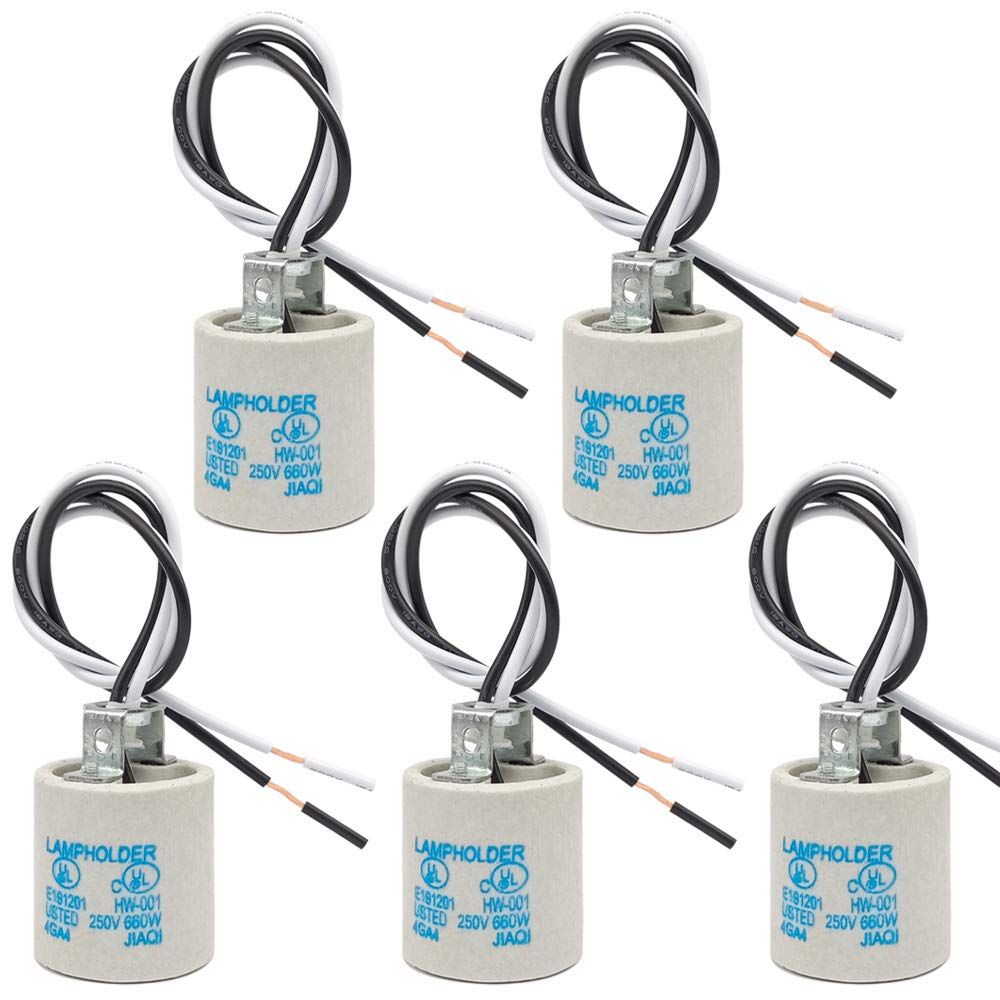 E26 Socket, Ceramic Standard Medium Screw Socket, E27 Bulb Lamp Holder, E26 Light Socket with 12 inch Wire Lead for Halogen Incandescent LED Light Bulb (5 Pack)