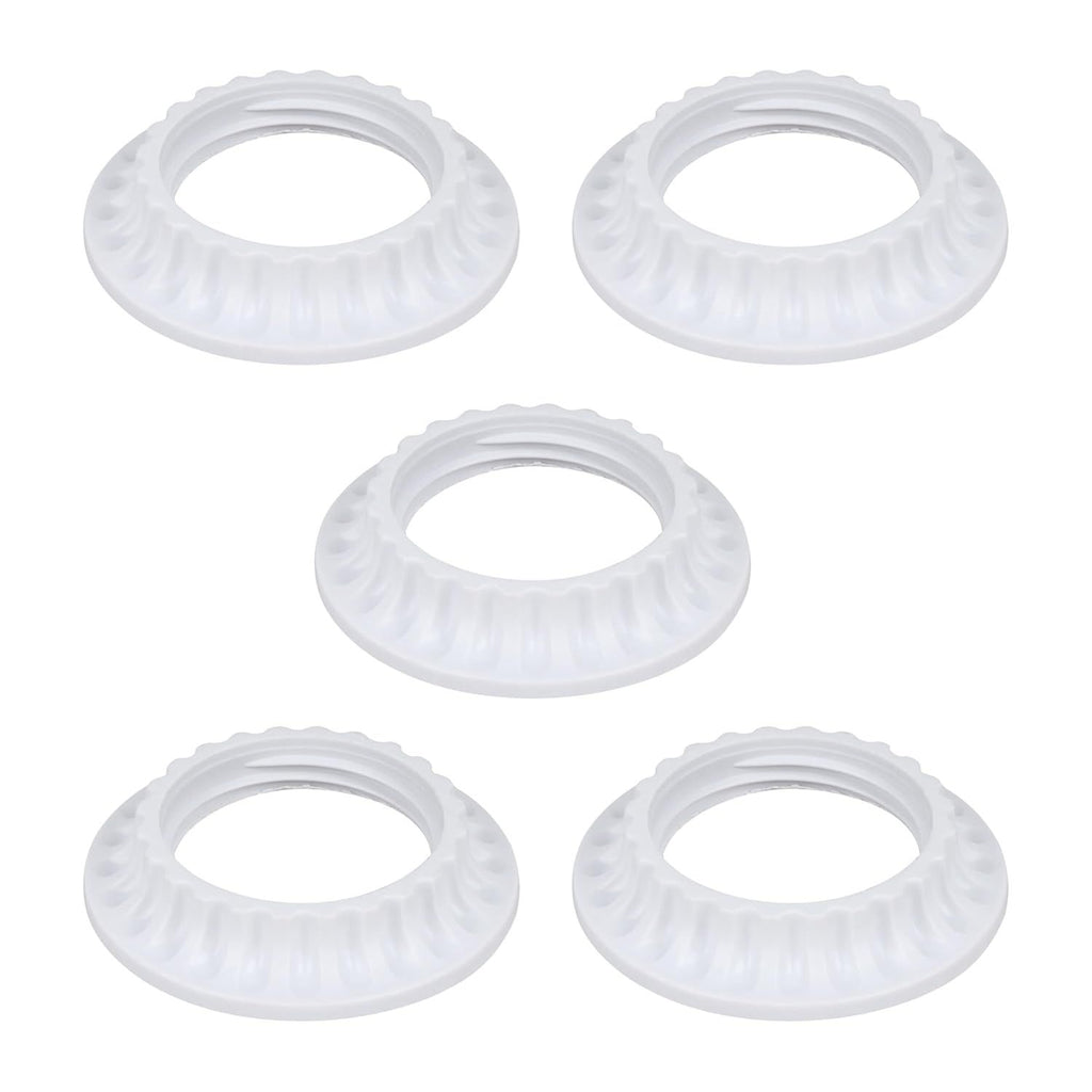 E27/E26 Universal Lamp Holder Multi Functional Accessory Set Including Threaded Locking Ring/Dustproof Covering Ring/Lamp Holder Fixing Ring/Lamp Clamp Ring White 5-Piece Installation Kit