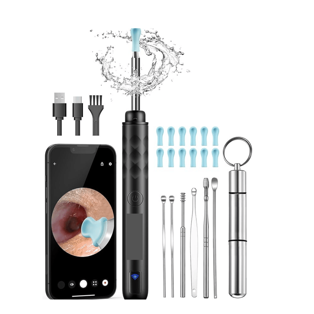 Ear Wax Removal Tool Camera, Ear Cleaner with Camera, Ear Scope, Earwax Removal Kit with Otoscope, Ear Canel Cleaning 6 LED Lights 12 Ear Pickers, 1296P HD Black