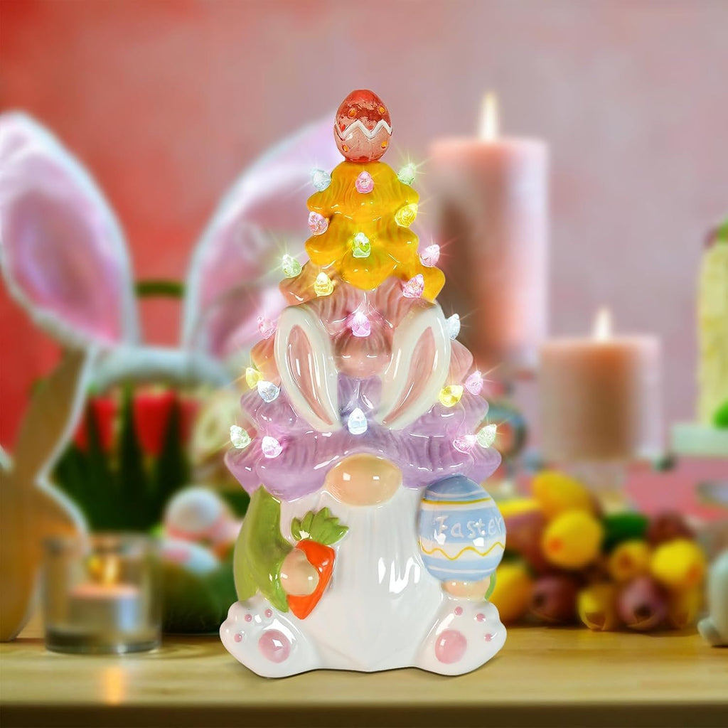 Easter Decorations for Home - Light up Easter Bunny Decor Spring Gnome Ceramic Tree Decor - Spring Decorations Centerpieces for Tables
