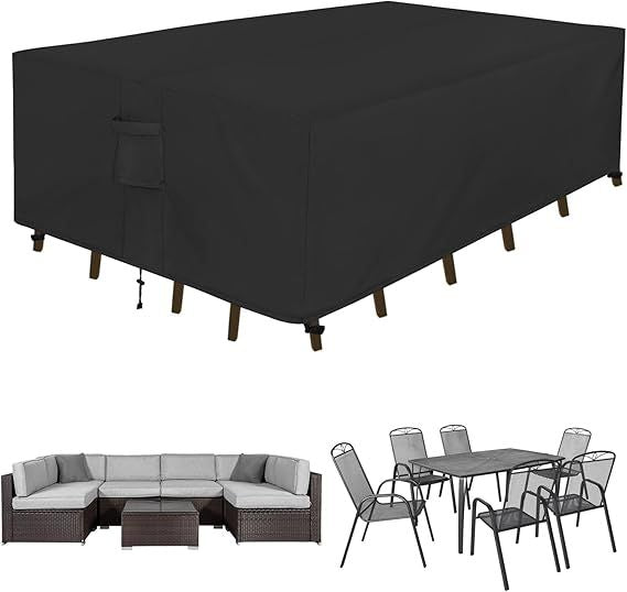 Easy-Going Rectangle Patio Furniture Cover Waterproof Outdoor Dining Table and Chair Cover Anti-UV Outside Sectiona