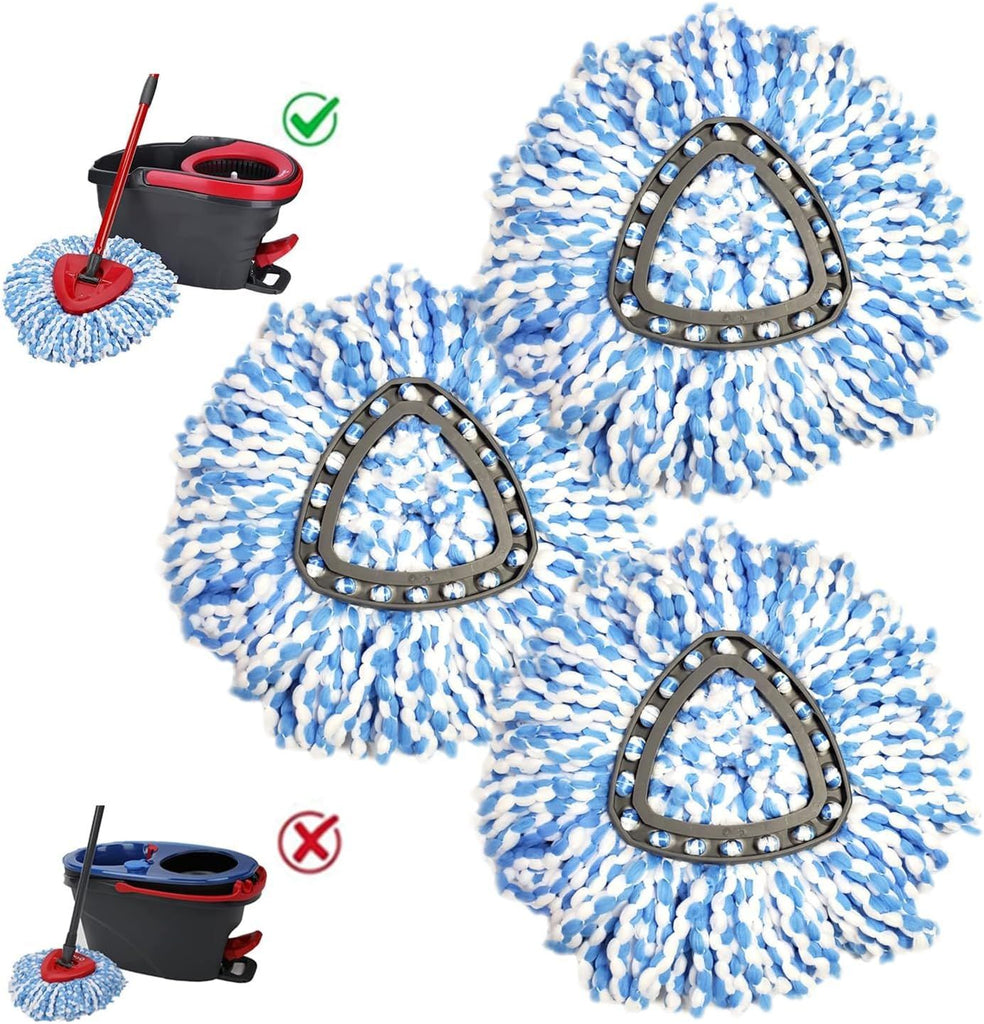 Easywring 1-Tank System,Mop Replacement Heads for O-Ceda Mop Replace Head, Spin Mop Heads Replacements, Microfiber Spin Mop Refills, Easy Cleaning Mop Head Replacement (Blue and White 3pcs)
