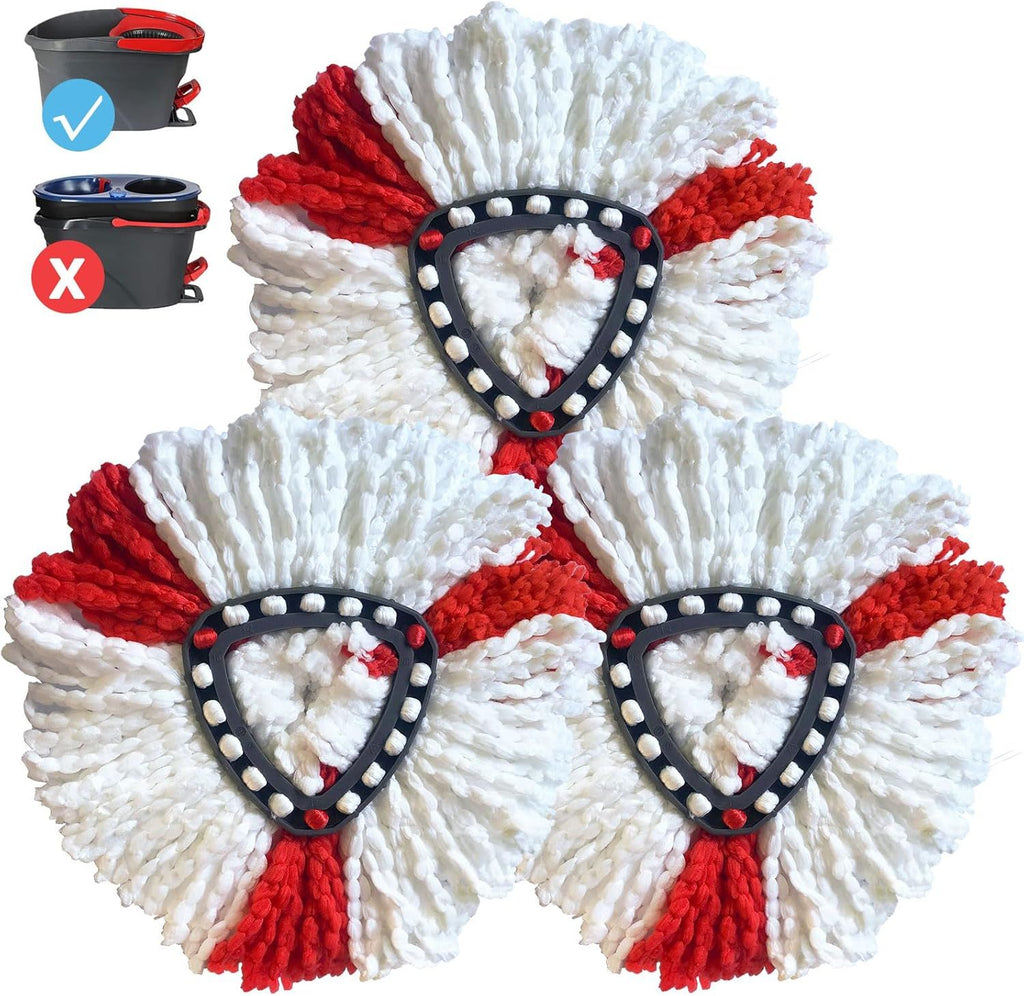 Easywring 1-Tank System,Mop Replacement Heads for O-Ceda Mop Replace Head, Spin Mop Heads Replacements, Microfiber Spin Mop Refills, Easy Cleaning Mop Head Replacement (Red and White 3pcs)