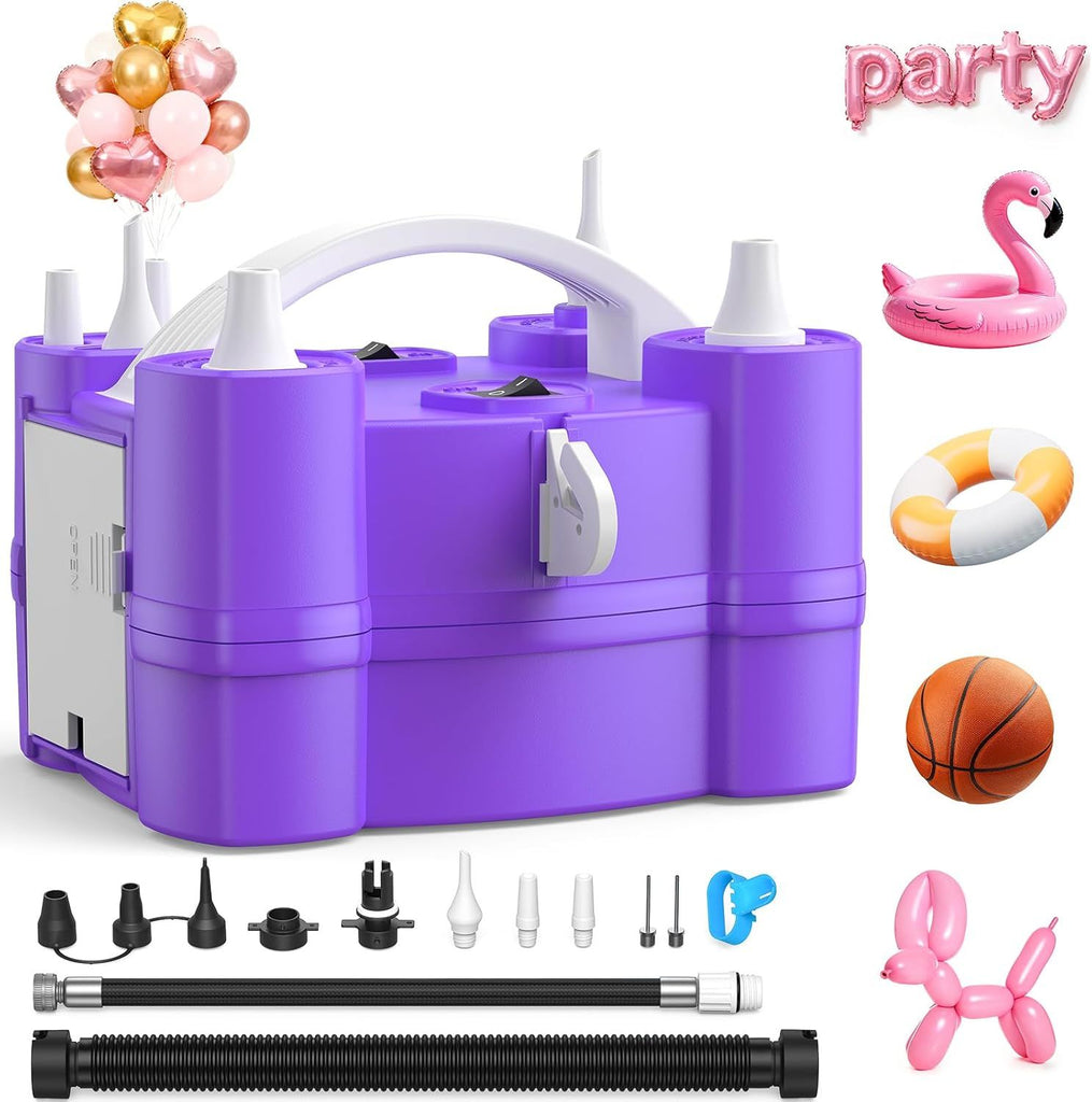 Electric Balloon Pump, 4-in-1 Balloon Blower with Triple Inflating Ports for All Balloons, Air Pump for Sports Balls, Inflator& Deflator for Inflatables (Dust-Proof Storage Bag Included)