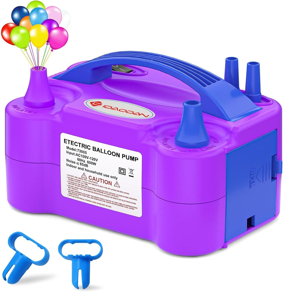 Electric Balloon Pump, Portable Electric Balloon Blower Machine Balloon Air Pump Dual Nozzle Rose Red 110V 600W Balloon Inflator for Party Decorations