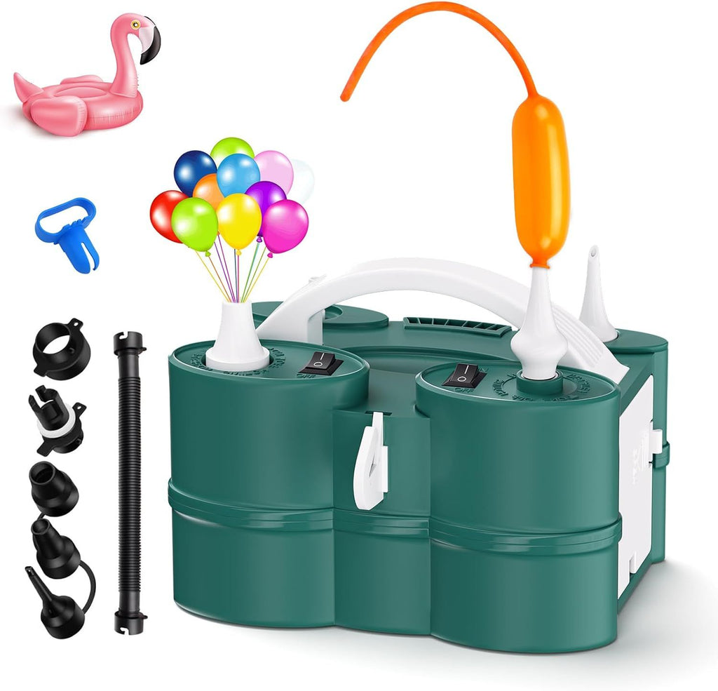 Electric Balloon Pump, Portable Electric Balloon Blower Machine Balloon Air Pump Dual Nozzle Rose Red 110V 600W Balloon Inflator for Party Decorations