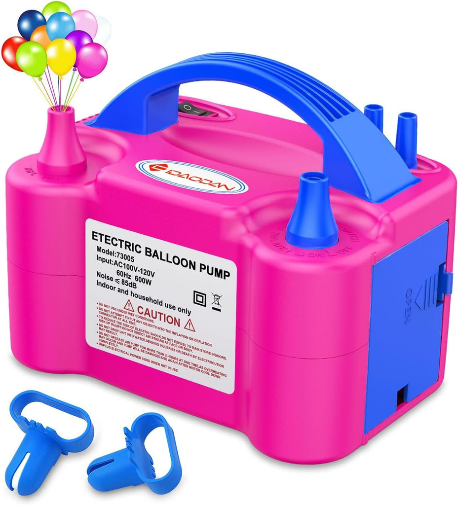 Electric Balloon Pump, Portable Electric Balloon Blower Machine Balloon Air Pump Dual Nozzle Rose Red 110V 600W Balloon Inflator for Party Decorations