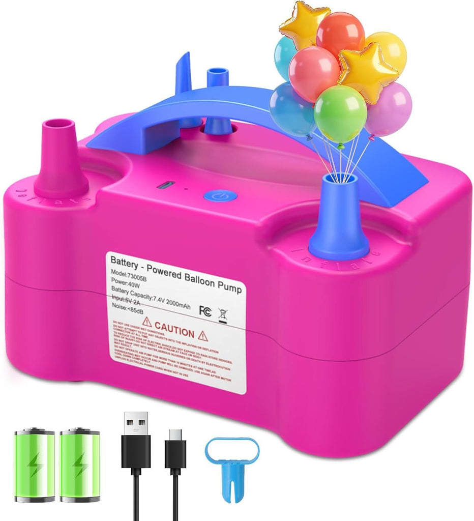 Electric Balloon Pump, Portable Electric Balloon Blower Machine Balloon Air Pump Dual Nozzle Rose Red 110V 600W Balloon Inflator for Party Decorations