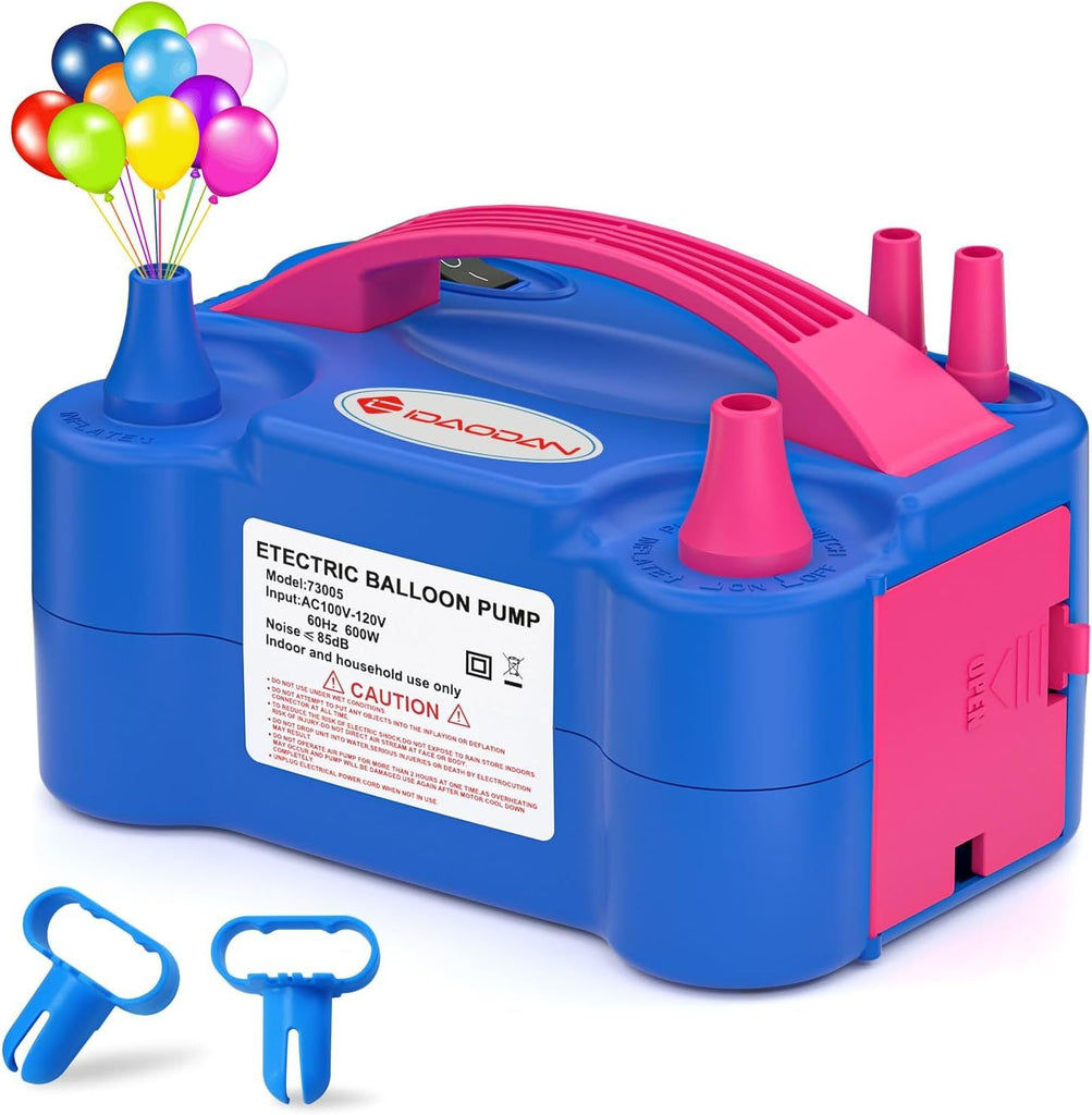 Electric Balloon Pump, Portable Electric Balloon Blower Machine Balloon Air Pump Dual Nozzle Rose Red 110V 600W Balloon Inflator for Party Decorations