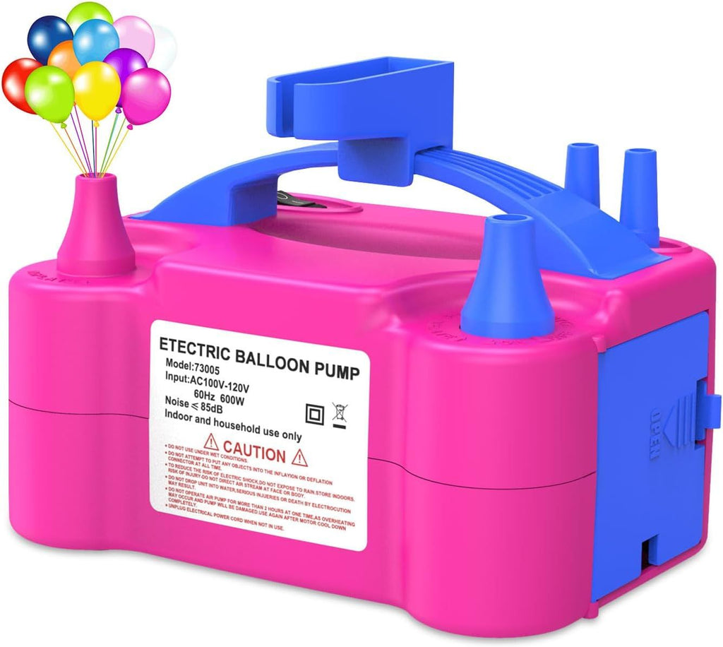 Electric Balloon Pump, Portable Electric Balloon Blower Machine Balloon Air Pump Dual Nozzle Rose Red 110V 600W Balloon Inflator for Party Decorations